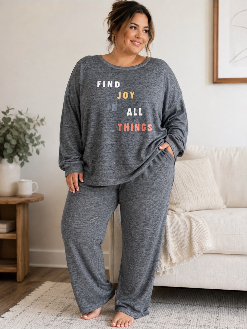 C&C California Gray Find Joy In All Things Cozy Graphic Sweatshirt